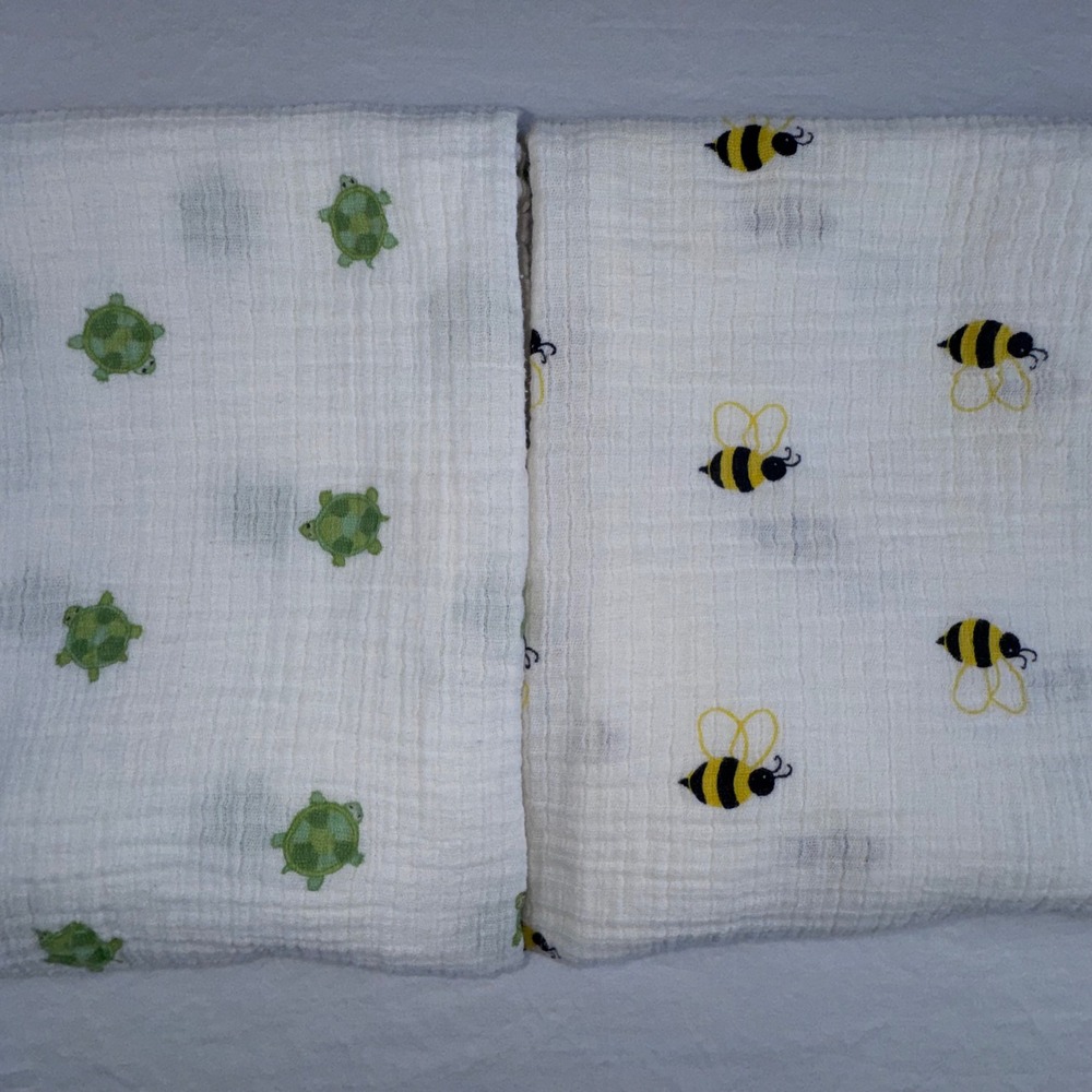 aden + anais Swaddle Blanket Kids White Bee & Turtle Cotton Muslin 2pk